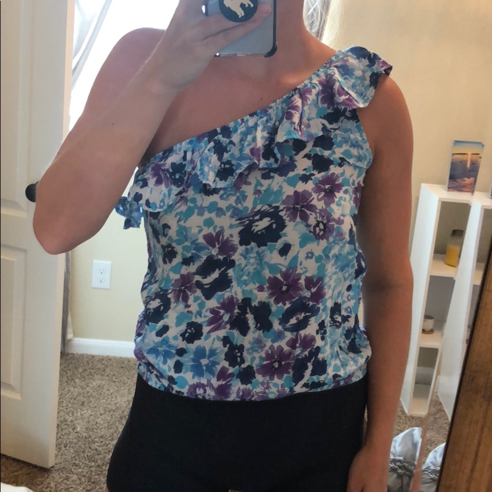 One shoulder flower tank top